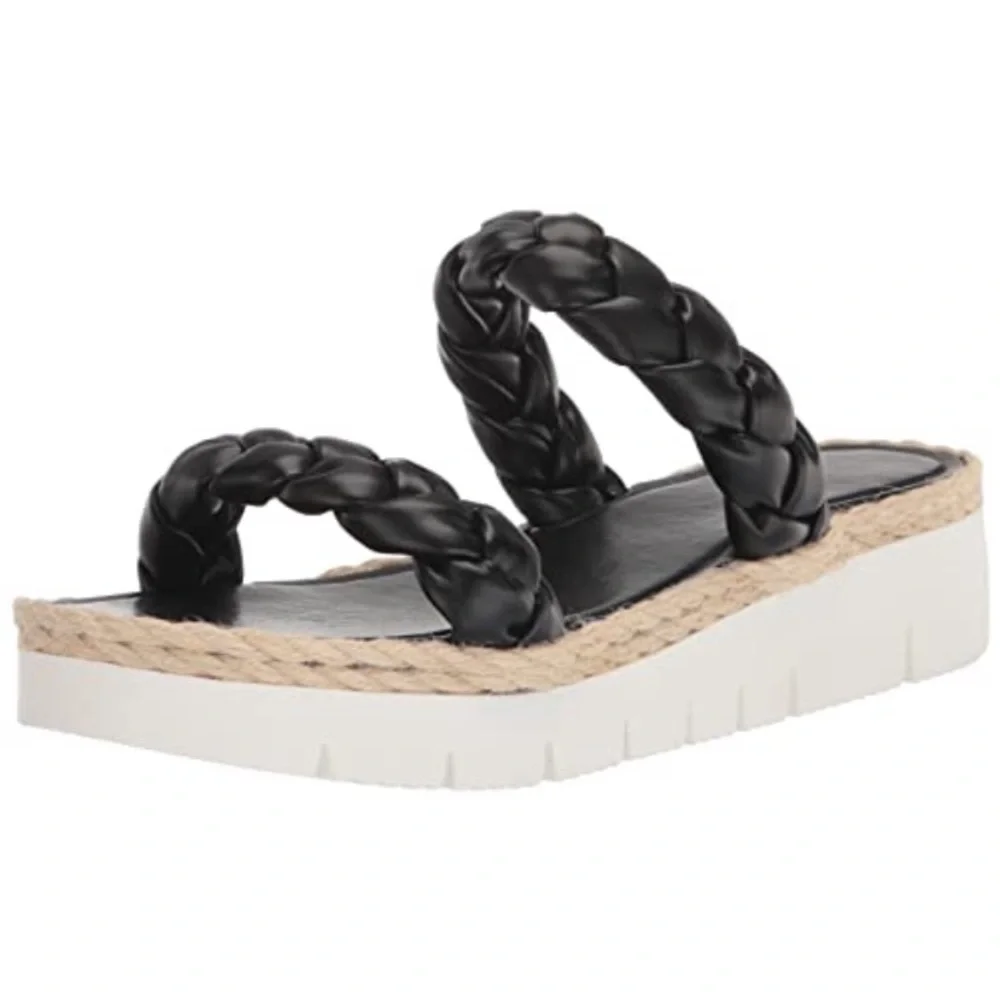 Nine West Womens Saven3 Black platform ROPE Mule Sandals Shoes 7 NIB